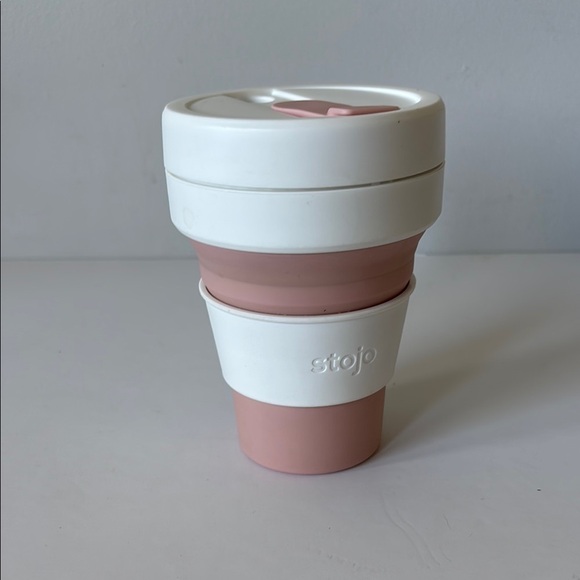 Stojo Other - Stojo 12 oz Collapsible Travel Mug – Pink & White – Eco-Friendly Silicone Cup
